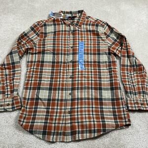Eddie Bauer Shirt Mens L Orange Plaid Flannel Long Sleeve Button Up Outdoor